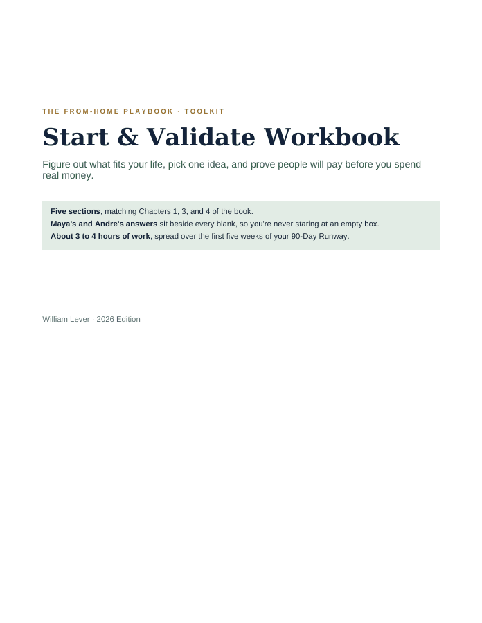 Sample page from Start & Validate Workbook